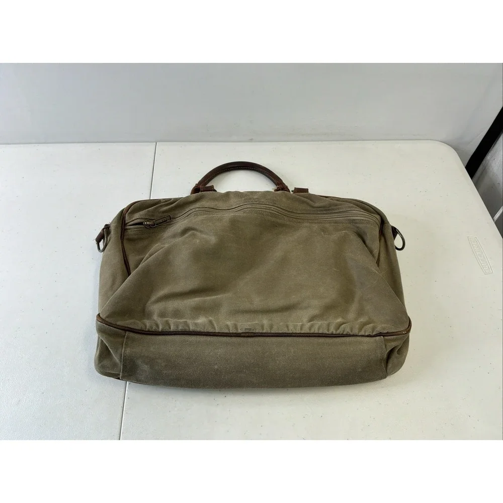 VTG LL Bean Maine Canvas Leather Trim Messenger Briefcase Bag No Strap